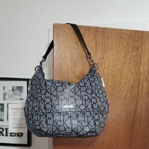 Calvin Klein Black & Gray Logo Hobo Shoulder Bag